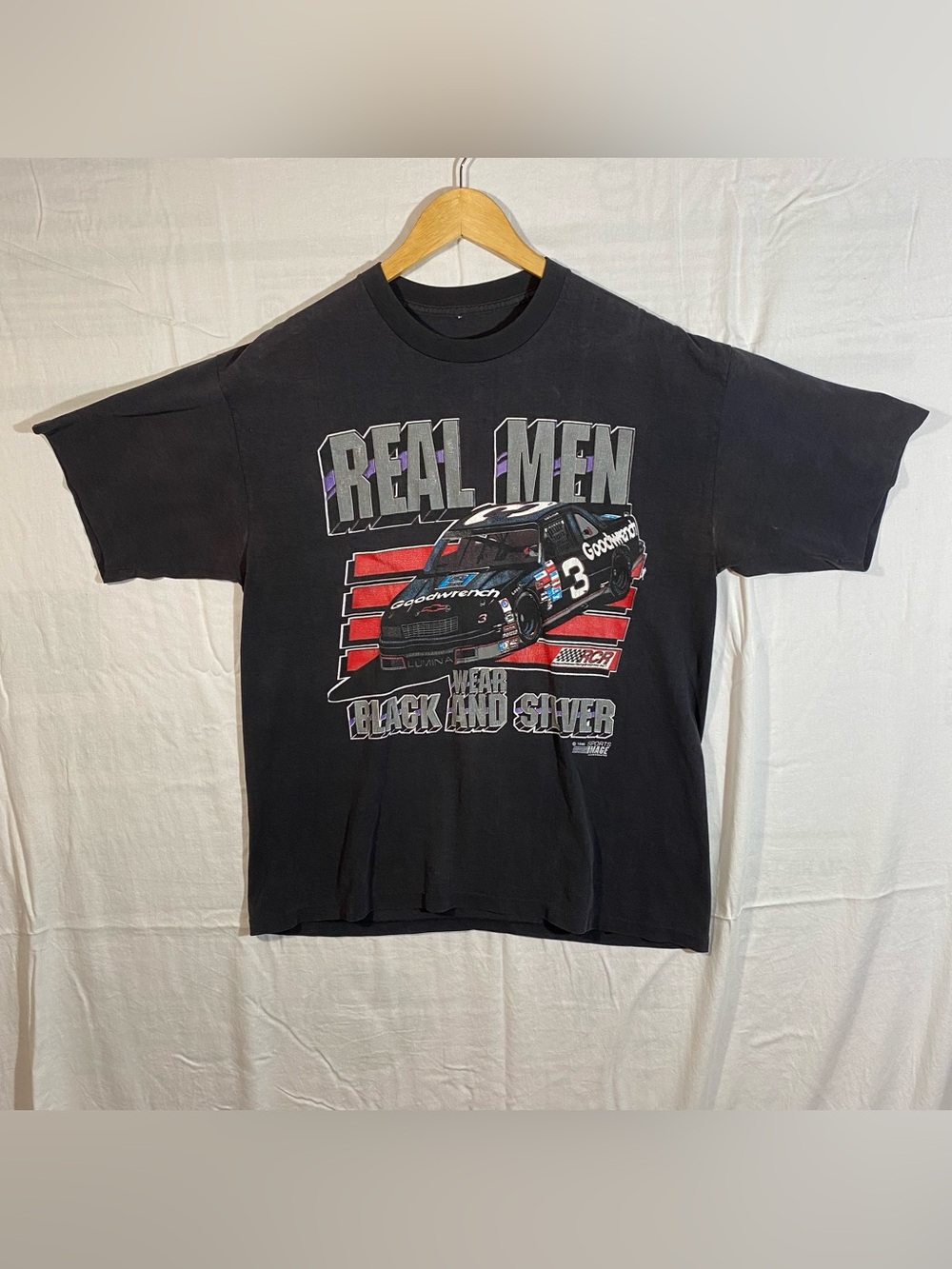 Dale Earnhardt Black Graphic Real Men Wear Black and Silver Racing T-Shirt READ